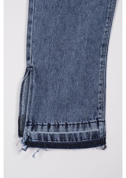 Yüksek Bel Paçası Yırtmaçlı Kız Çocuk Jean Pantolon