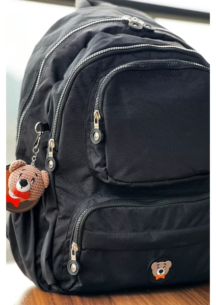 Nemo Bags Siyah Orta Boy Okul Çantası Laptop ve Seyahat Sırt Çantası Su Geçirmez Ayıcık Anahtarlık Hediyeli