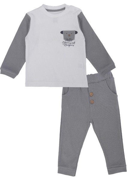 Unisex Bebek Raporlu Hayvan Nakışlı Şapkalı 2'li Alt Üst Takım indirimleri
