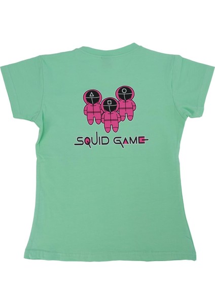 Kız Çocuk Squid Game Baskılı Penye Likralı Kısa Kol T-Shirt