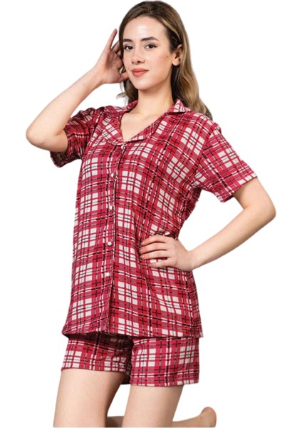 Kadın Gömlek Yaka Şort Pijama Takımı M-102