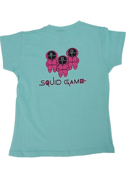 Kız Çocuk Squid Game Baskılı Penye Likralı Kısa Kol T-Shirt