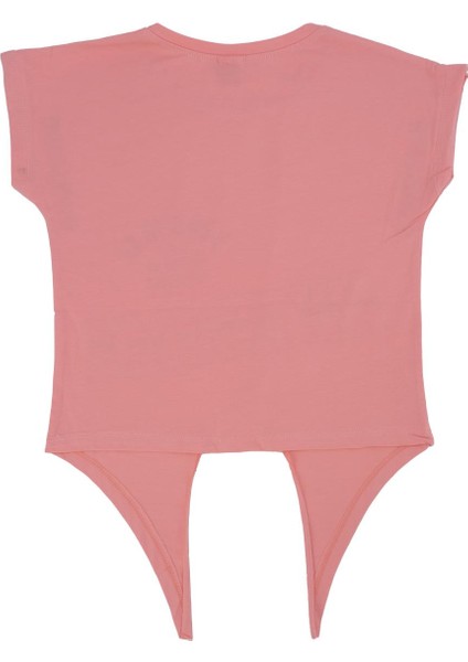 Kız Çocuk Bağlamalı Crop Yazı Baskılı T-Shirt modelleri