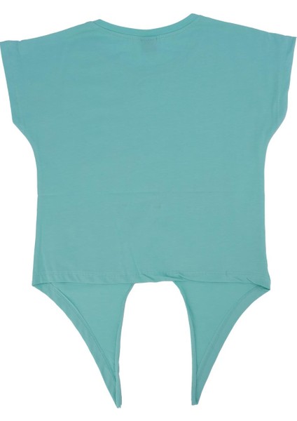 Kız Çocuk Bağlamalı Crop Yazı Baskılı T-Shirt modelleri