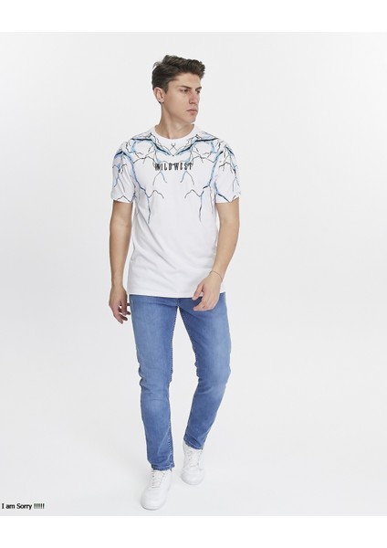 Şimşek Baskılı Penye Pamuklu Erkek T-Shirt