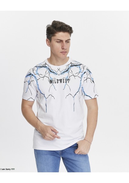 Şimşek Baskılı Penye Pamuklu Erkek T-Shirt modelleri