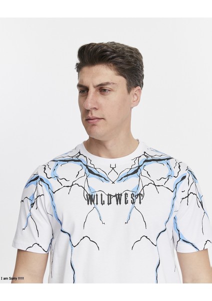 Şimşek Baskılı Penye Pamuklu Erkek T-Shirt indirimleri