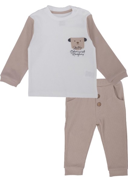 Unisex Bebek Raporlu Hayvan Nakışlı Şapkalı 2'li Alt Üst Takım indirimleri