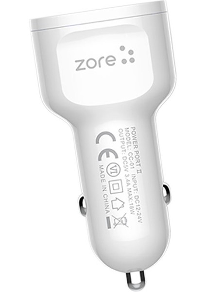 Cc-01 Hızlı Şarj Özellikli LED Işıklı Dual USB Araç Şarj Başlığı 18W