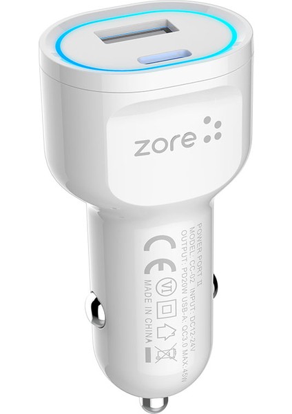 Cc-02 Hızlı Şarj Özellikli LED Işıklı Qc 3.0 Usb-A ve Type-C Pd Araç Şarj Başlığı Pd 20W