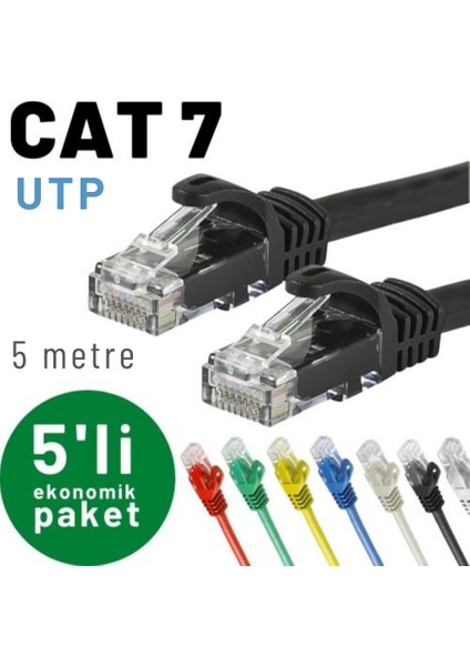 Irenıs 5 Adet 5 Metre Cat7 Kablo Ethernet Network Internet Lan Kablosu