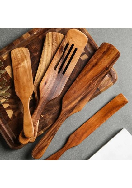 No.4 Tarzı Uzun Saplı Yapışkan Olmayan Tahta Kürek Spatula Oluklu Turner Pişirme Gereçleri Yapışmaz Tencere Mutfak Pişirme Araçları (Yurt Dışından)