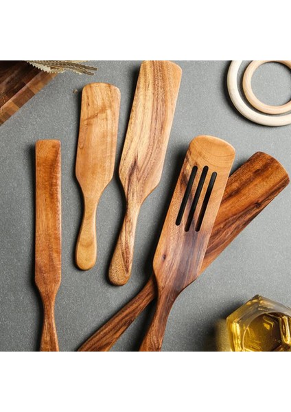No.4 Tarzı Uzun Saplı Yapışkan Olmayan Tahta Kürek Spatula Oluklu Turner Pişirme Gereçleri Yapışmaz Tencere Mutfak Pişirme Araçları (Yurt Dışından)