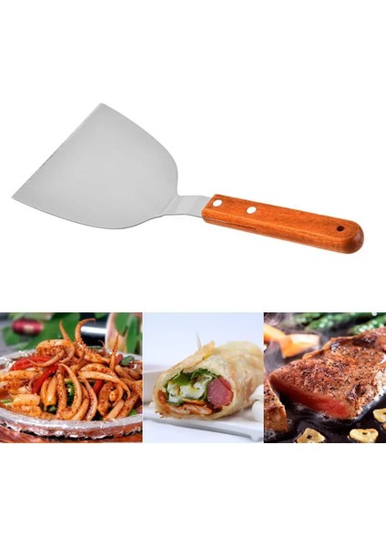 Gösteri Olarak Büyük Barbekü Spatula Ahşap Saplı Çelik Kızartma Spatula Teppanyaki Spatula Biftek Spatula Mutfak Pişirme Aksesuarları (Yurt Dışından)