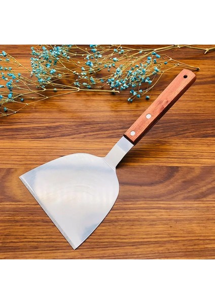 Gösteri Olarak Büyük Barbekü Spatula Ahşap Saplı Çelik Kızartma Spatula Teppanyaki Spatula Biftek Spatula Mutfak Pişirme Aksesuarları (Yurt Dışından)