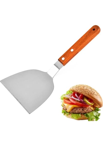 Gösteri Olarak Büyük Barbekü Spatula Ahşap Saplı Çelik Kızartma Spatula Teppanyaki Spatula Biftek Spatula Mutfak Pişirme Aksesuarları (Yurt Dışından)