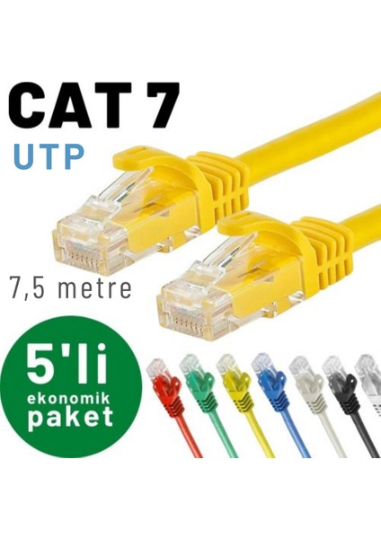 Irenıs 5 Adet 7,5 Metre Cat7 Kablo Ethernet Network Internet Lan Kablosu