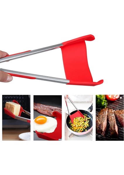 Kırmızı Stil Akıllı Mutfak Maşası Spatula ve Maşa Yapışmaz Isıya Dayanıklı Paslanmaz Çelik Çerçeve Gadget Silikon Maşa Mutfak Aletleri (Yurt Dışından)