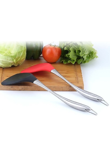 Kırmızı Stil Luda Yapışmaz Silikon Pişirme Spatula Paslanmaz Çelik Saplı Wok Kürek Esnek Silikon Gözleme Mutfak Pişirme (Yurt Dışından) modelleri