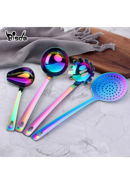 Mor Tarzı 1 Adet Paslanmaz Çelik Mutfak Aksesuarları Altın Pişirme Aracı Uzun Servis Setleri Kaşık Çatal Turner Pota Gökkuşağı Spatulalar Skimmer (Yurt Dışından) modelleri