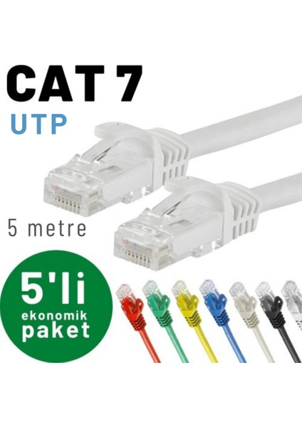 Irenıs 5 Adet 5 Metre Cat7 Kablo Ethernet Network Internet Lan Kablosu