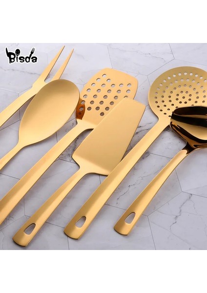 Altın Tarzı 1 Adet Paslanmaz Çelik Mutfak Aksesuarları Altın Pişirme Aracı Uzun Servis Setleri Kaşık Çatal Turner Pota Gökkuşağı Spatulalar Skimmer (Yurt Dışından) indirimleri