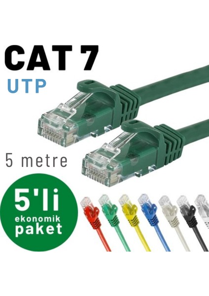 Irenıs 5 Adet 5 Metre Cat7 Kablo Ethernet Network Internet Lan Kablosu