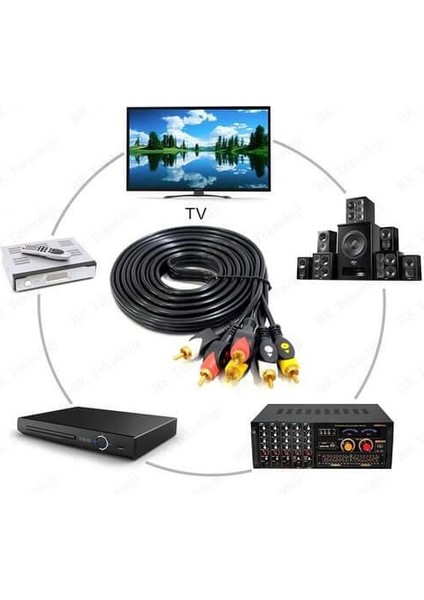 - 3rca Erkek To 3 Rca Lale Tos Scart Kompozit Ses Video Av Kablosu - 1.8 Metre