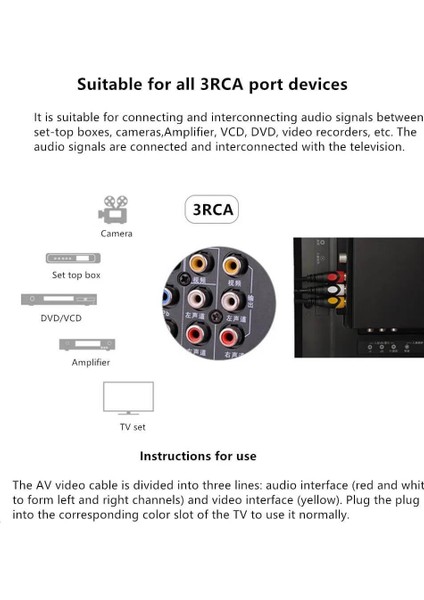 - 3rca Erkek To 3 Rca Lale Tos Scart Kompozit Ses Video Av Kablosu - 1.8 Metre