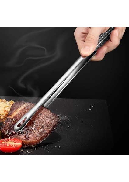 28CM Tarzı Servis Büfesi Klipsi Barbekü Kelepçesi Kaymaz Biftek Maşası Yemek Maşası Paslanmaz Çelik Barbekü Maşası Uzun Saplı (Yurt Dışından)