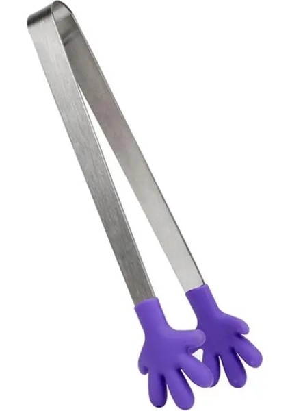 Mor Tarzı 13,5 cm Yeni Salata Servis Barbekü Maşa Paslanmaz Çelik Saplı Gereçler Yaratıcı El Şekli Mutfak Pişirme Araçları Mini Silikon Gıda Klipsi (Yurt Dışından)