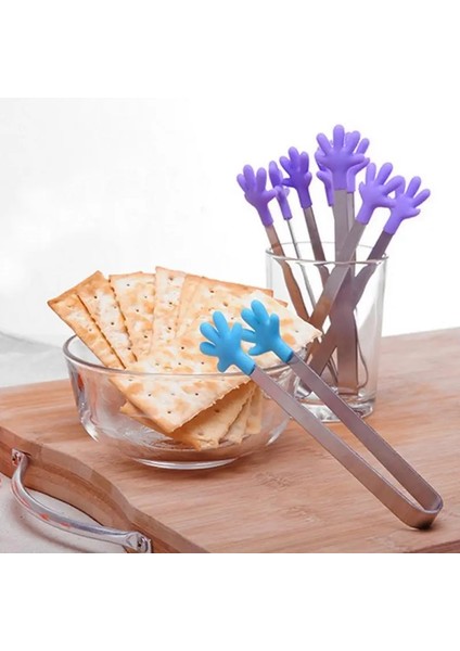 Mor Tarzı 13,5 cm Yeni Salata Servis Barbekü Maşa Paslanmaz Çelik Saplı Gereçler Yaratıcı El Şekli Mutfak Pişirme Araçları Mini Silikon Gıda Klipsi (Yurt Dışından) modelleri