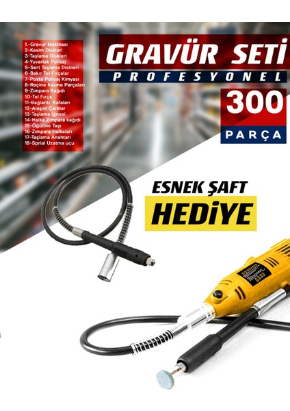 Prox Çok Amaçlı Devir Ayarli 300 Parça Hobi Gravür Delme, Parlatma, Taslama,pas Sökme Esnekşaft Seti