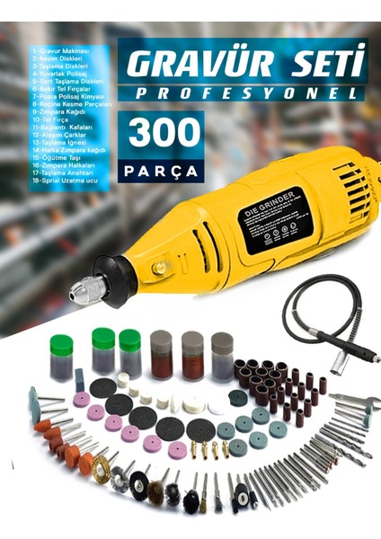 Prox Çok Amaçlı Devir Ayarli 300 Parça Hobi Gravür Delme, Parlatma, Taslama,pas Sökme Esnekşaft Seti