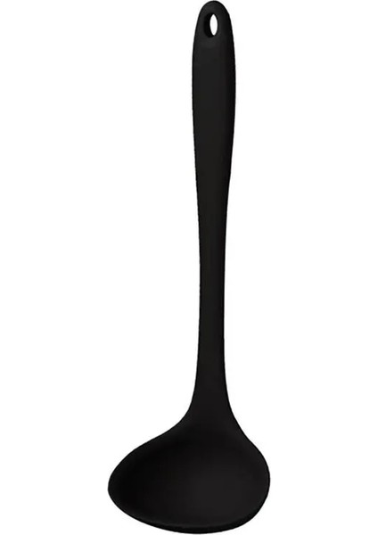 Siyah Stil Silikon Kepçe Kaşığı Kaymaz Düz Renk Kaşık Temizlemesi Kolay Mutfak Kepçesi Çorba Kaşığı Sofra Takımı Uzun Saplı Çorba Kaşığı (Yurt Dışından)