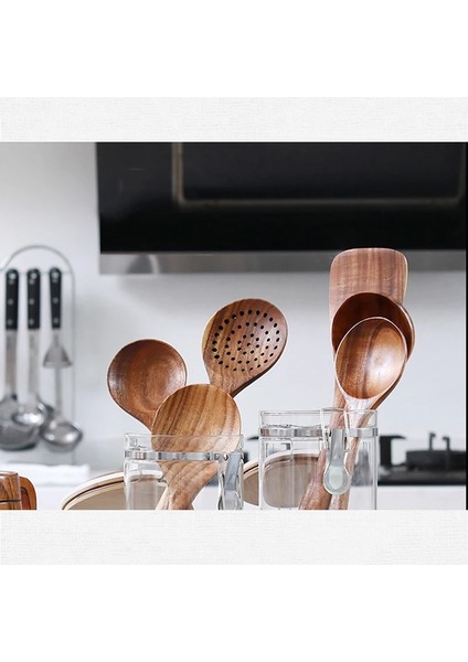 No.6 Tarzı Et Tik Doğal Ahşap Sofra Kaşık Pota Turner Pirinç Kevgir Çorba Skimmer Pişirme Kaşığı Kepçe Mutfak Yeniden Kullanılabilir Alet Kiti (Yurt Dışından) fırsatları