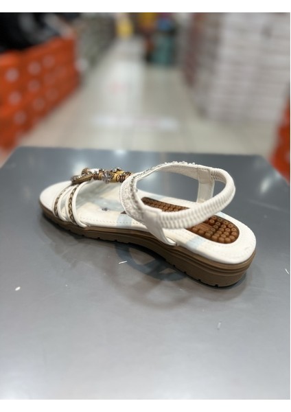 24Y120-4 Kadın Masajlı Taban Taşlı Günlük Comfort Sandalet Beyaz fırsatları