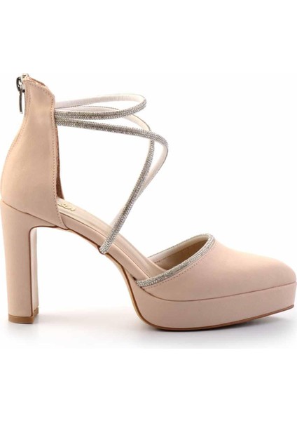 Mat Bej Saten Kadın Abiye Ayakkabı K01926032238