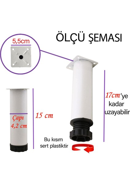 4 Adet Metal Ayarlanabilir 15 cm Beyaz Destek Ayağı Mobilya Kanepe Baza Koltuk Dolap Sehpa Tv Ünitesi Ayağı modelleri