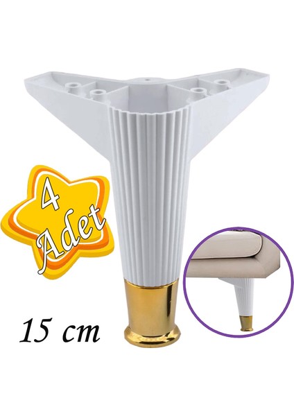 4 Adet Golden Ayak 15 cm Beyaz Altın Gold Mobilya Kanepe Sehpa Ünite Koltuk Ayağı Baza Ayak Ayakları