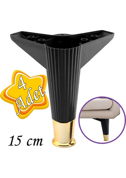 4 Adet Golden Ayak 15 cm Siyah Altın Gold Mobilya Kanepe Sehpa Ünite Koltuk Ayağı Baza Ayak Ayakları
