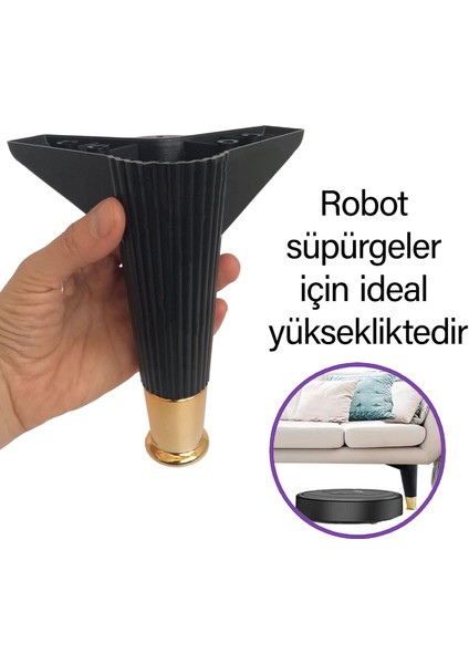 4 Adet Golden Ayak 15 cm Siyah Altın Gold Mobilya Kanepe Sehpa Ünite Koltuk Ayağı Baza Ayak Ayakları