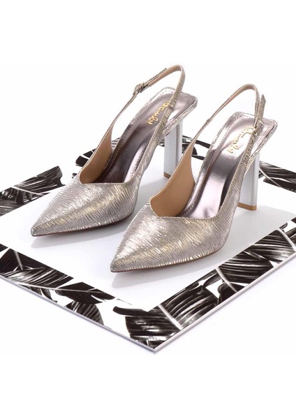 Platin Parlak Saten Kadın Abiye Ayakkabı K01209222238