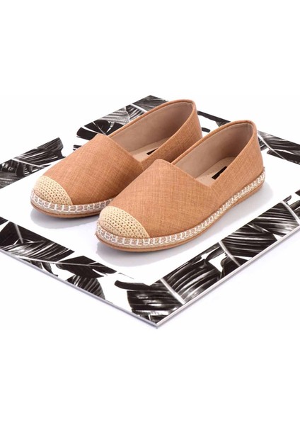 Taba Keten Kadın Espadril Düz Tabanlı Tekstil