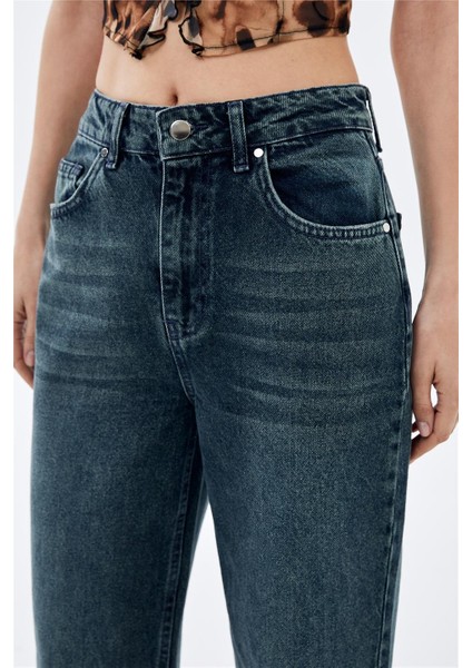 Koyu Mavi Wide Leg Jean Pantolon