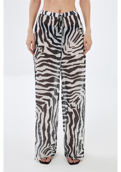 Zebra Desenli  Şifon Plaj Pantolonu