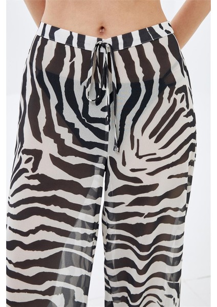 Zebra Desenli  Şifon Plaj Pantolonu