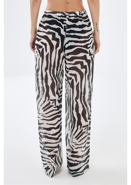 Zebra Desenli  Şifon Plaj Pantolonu