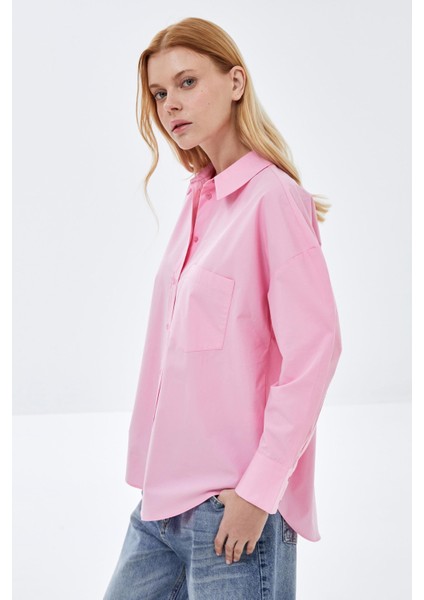 Pembe Oversize Poplin Gömlek