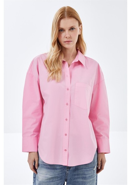 Pembe Oversize Poplin Gömlek